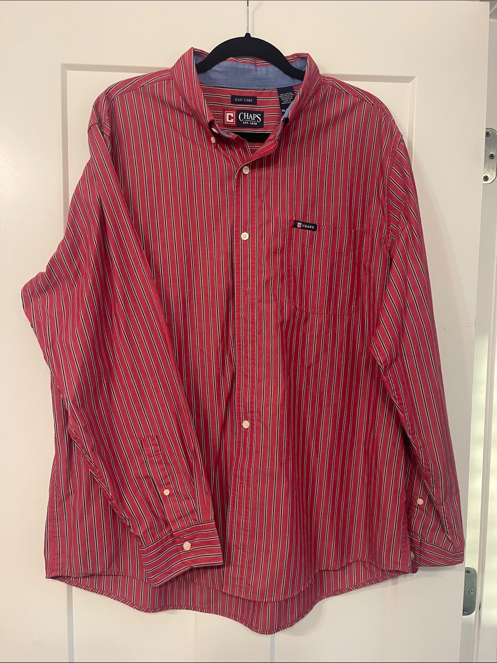 Vintage Chaps Men's Red Striped Button-Down Shirt